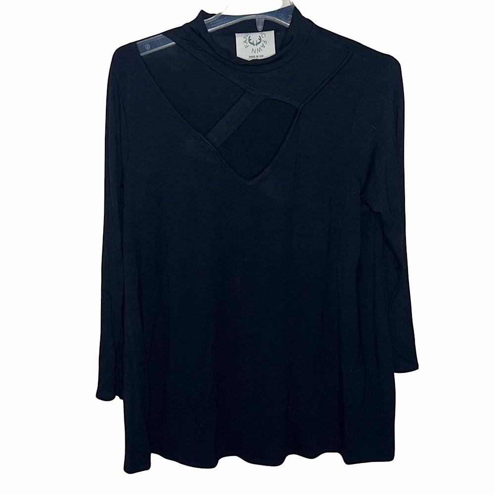 Fantastic Fawn Tunic Top Black with Cut Out Chest Size Medium